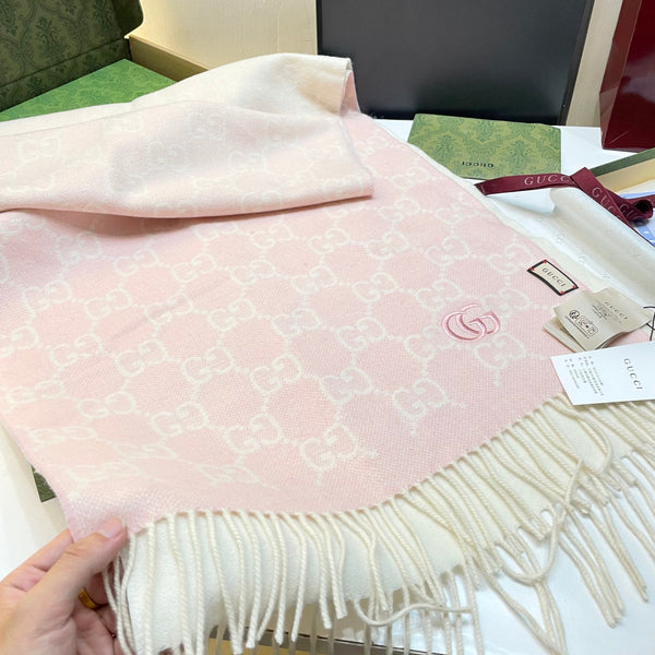 GG Double G Jacquard Scarf 180CM Light Pink Wool 283075