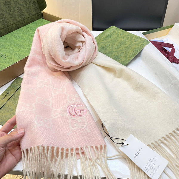 GG Double G Jacquard Scarf 180CM Light Pink Wool 283075