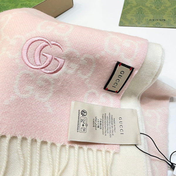 GG Double G Jacquard Scarf 180CM Light Pink Wool 283075