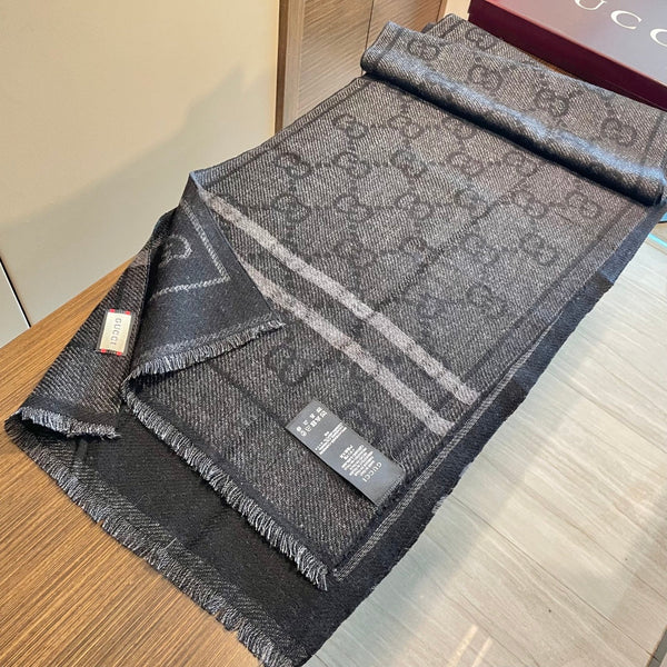 GG Double G Jacquard Scarf 180CM Black Wool 283097