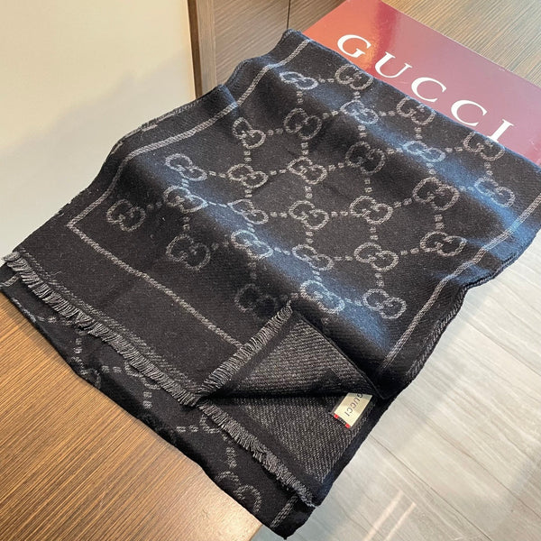 GG Double G Jacquard Scarf 180CM Black Wool 283097