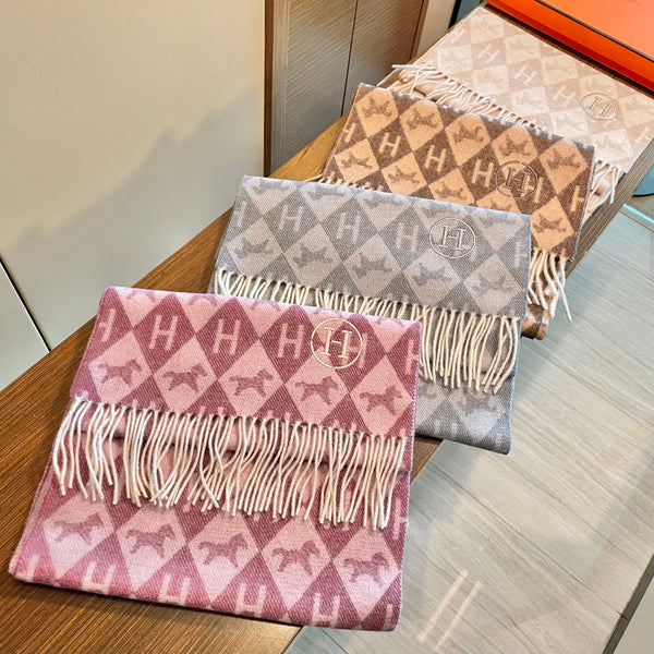 HM 25s Écharpe réversible 200cm Marron Beige Cachemire 960511