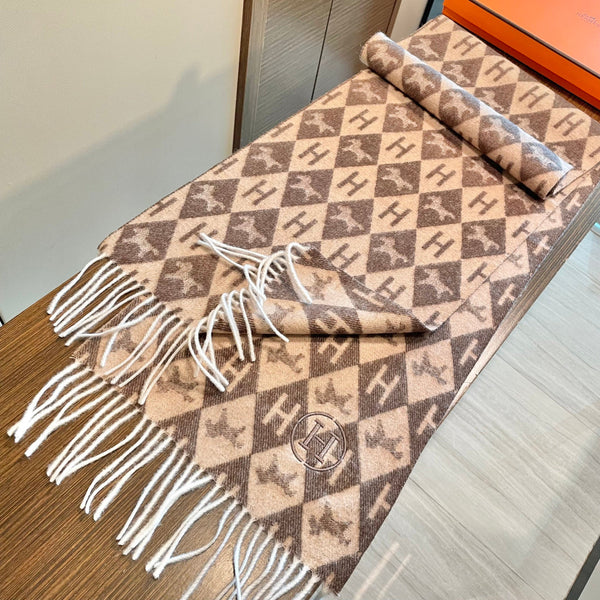 HM 25s Écharpe réversible 200cm Marron Beige Cachemire 960511