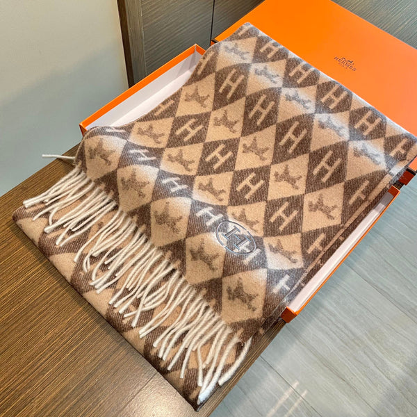 HM 25s Écharpe réversible 200cm Marron Beige Cachemire 960511