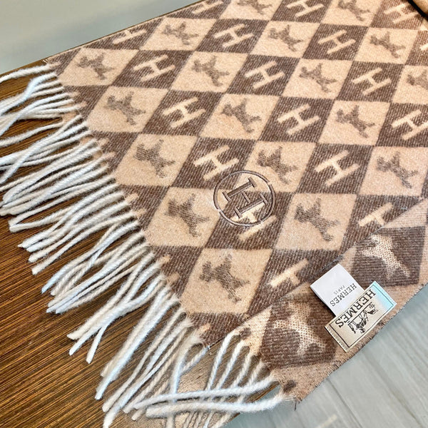 HM 25s Écharpe réversible 200cm Marron Beige Cachemire 960511