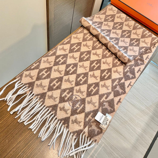 HM 25s Écharpe réversible 200cm Marron Beige Cachemire 960511