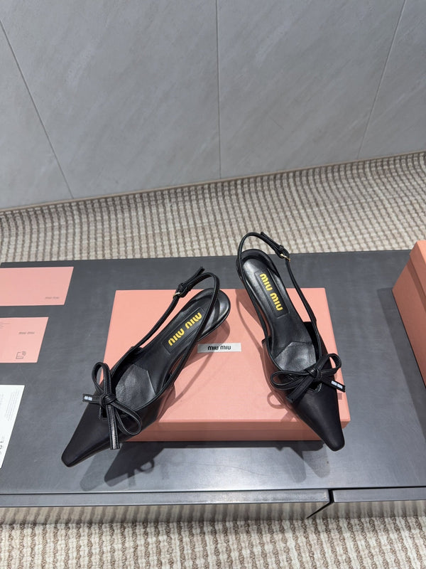 Miu 26s Slingback 55mm In Black Calfskin With Bow