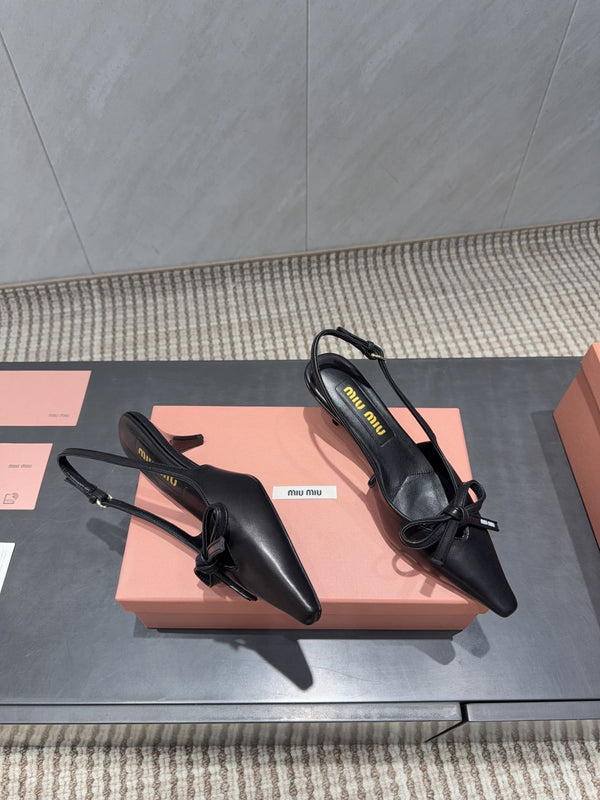 Miu 26s Slingback 55mm In Black Calfskin With Bow