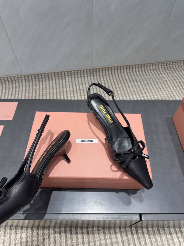 Miu 26s Slingback 55mm In Black Calfskin With Bow