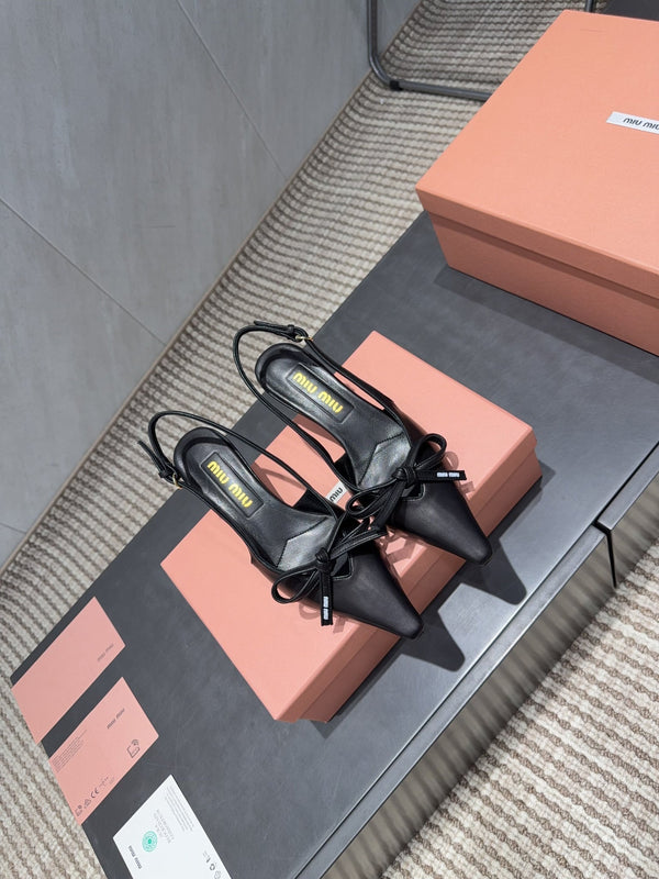 Miu 26s Slingback 55mm In Black Calfskin With Bow
