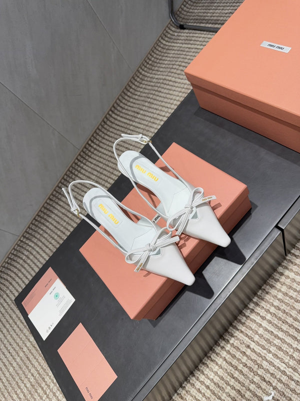 Miu 26s Slingback 55mm In White Calfskin With Bow