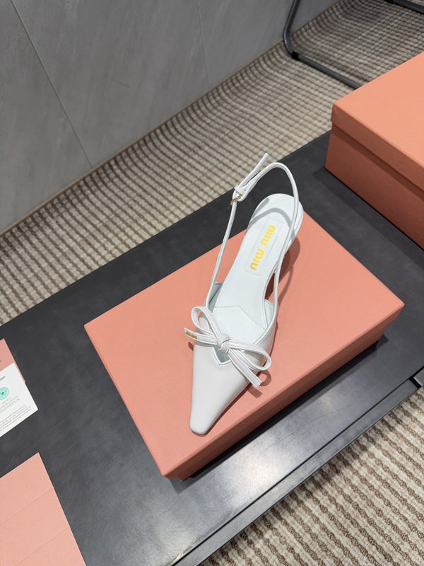 Miu 26s Slingback 55mm In White Calfskin With Bow
