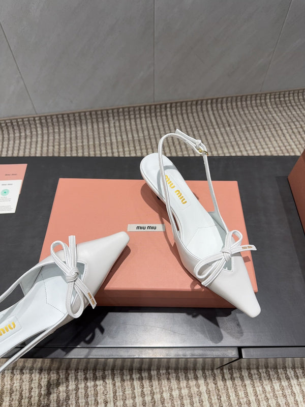 Miu 26s Slingback 55mm In White Calfskin With Bow
