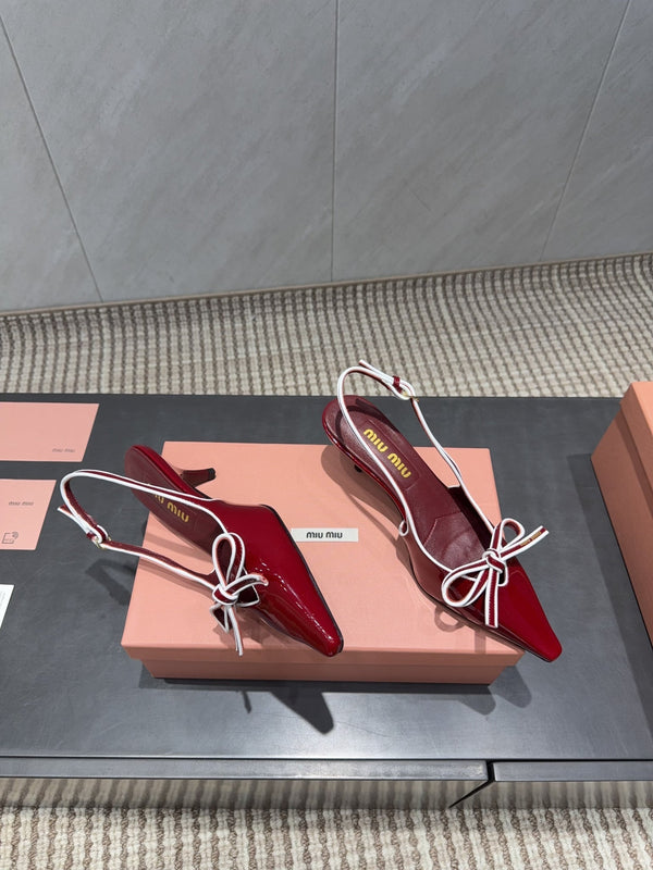 Miu 26s Slingback 55mm In Dark Red Calfskin With Bow