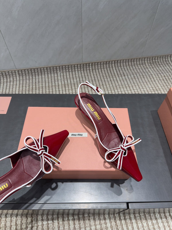 Miu 26s Slingback 55mm In Dark Red Calfskin With Bow