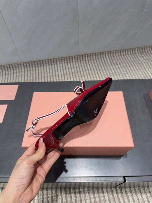 Miu 26s Slingback 55mm In Dark Red Calfskin With Bow