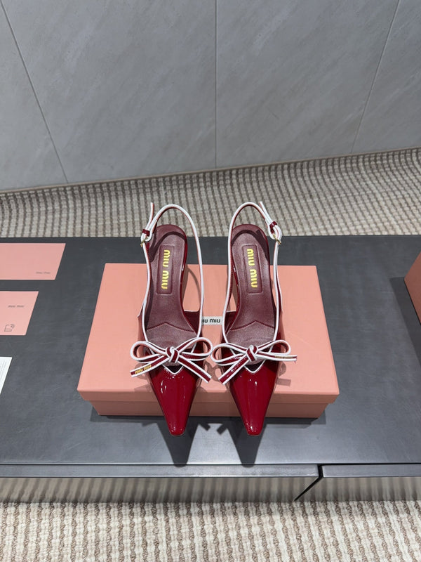 Miu 26s Slingback 55mm In Dark Red Calfskin With Bow