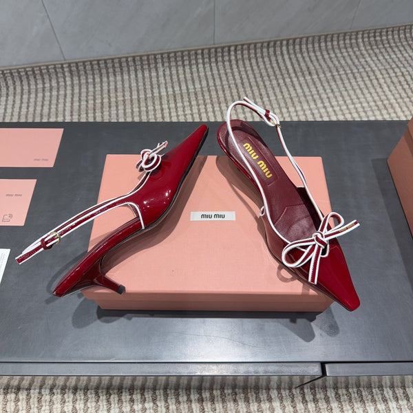 Miu 26s Slingback 55mm In Dark Red Calfskin With Bow