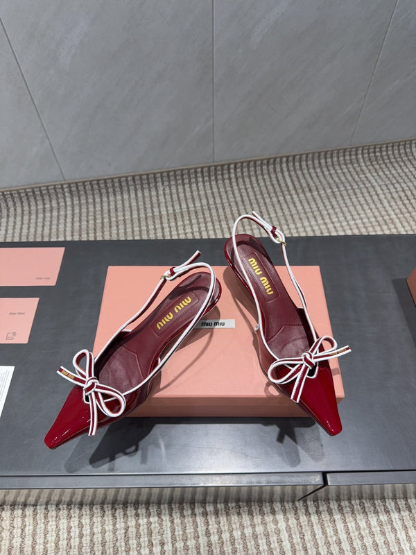 Miu 26s Slingback 55mm In Dark Red Calfskin With Bow