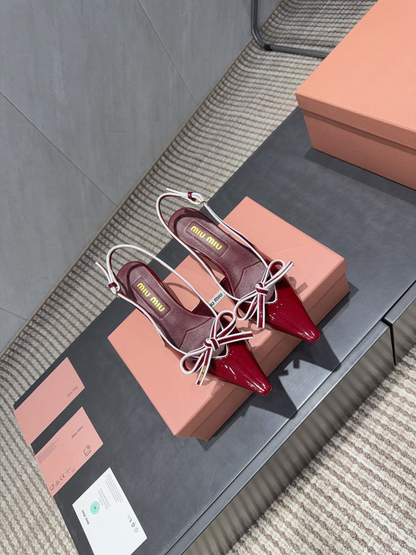 Miu 26s Slingback 55mm In Dark Red Calfskin With Bow