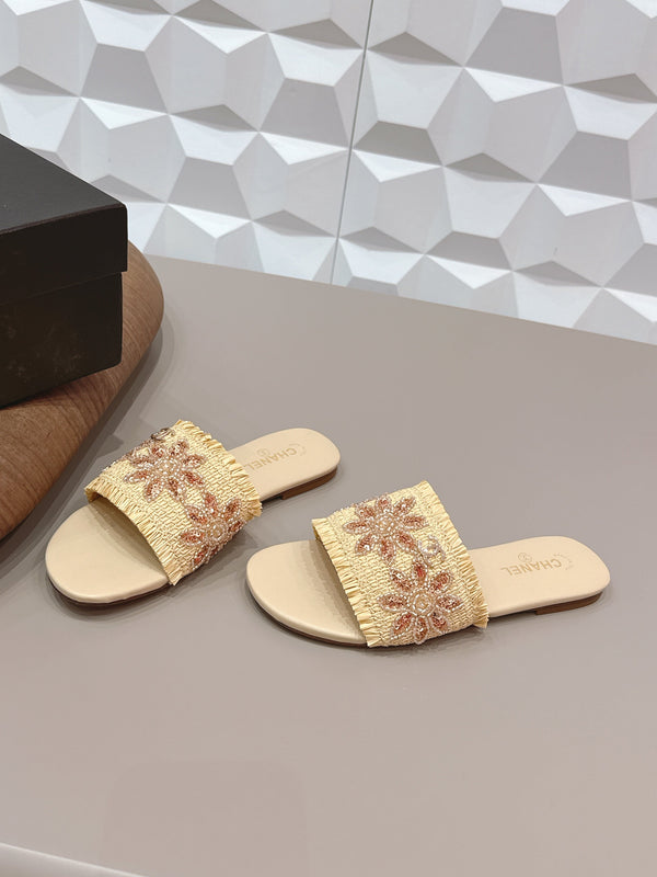 Sandales plates CC 26s Paille Beige Cuir 613265