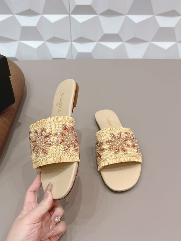 Sandales plates CC 26s Paille Beige Cuir 613265