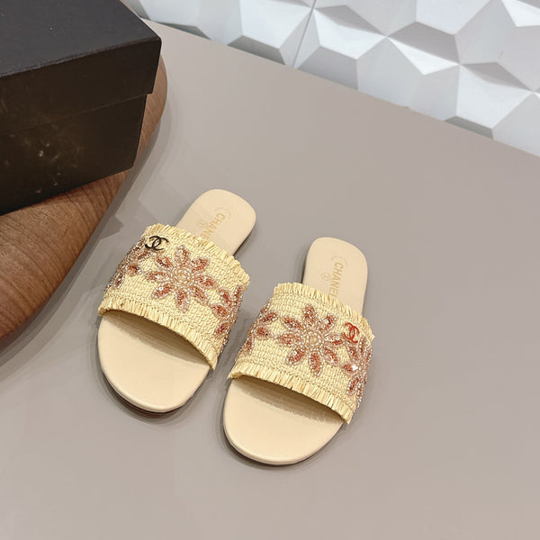 Sandales plates CC 26s Paille Beige Cuir 613265