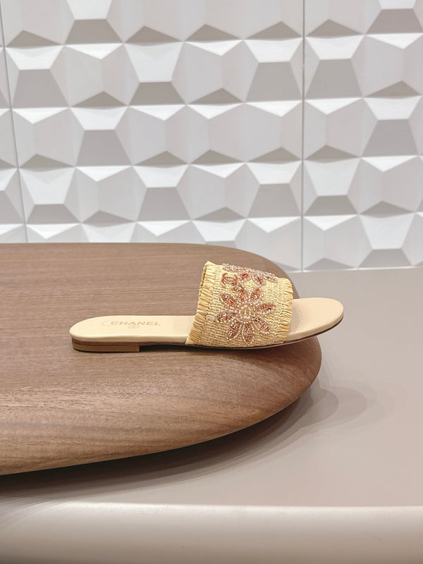 Sandales plates CC 26s Paille Beige Cuir 613265