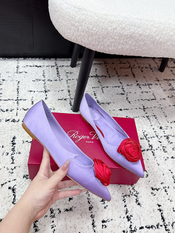 RV Rose Vivier Flower Slingback Plat Satin Pourpre Rouge 617287