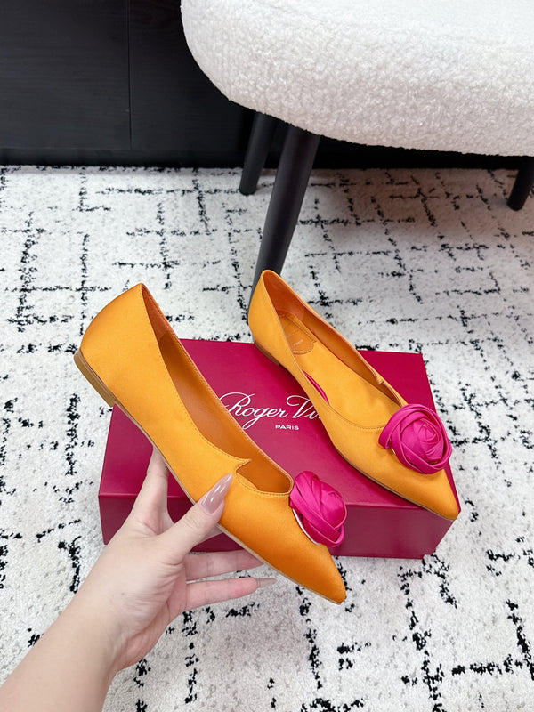 RV Rose Vivier Flower Slingback Plat Orange Rose Satin 617290