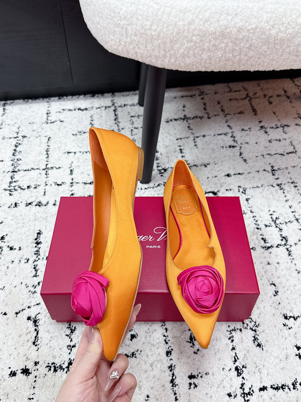 RV Rose Vivier Flower Slingback Plat Orange Rose Satin 617290
