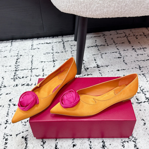 RV Rose Vivier Flower Slingback Plat Orange Rose Satin 617290
