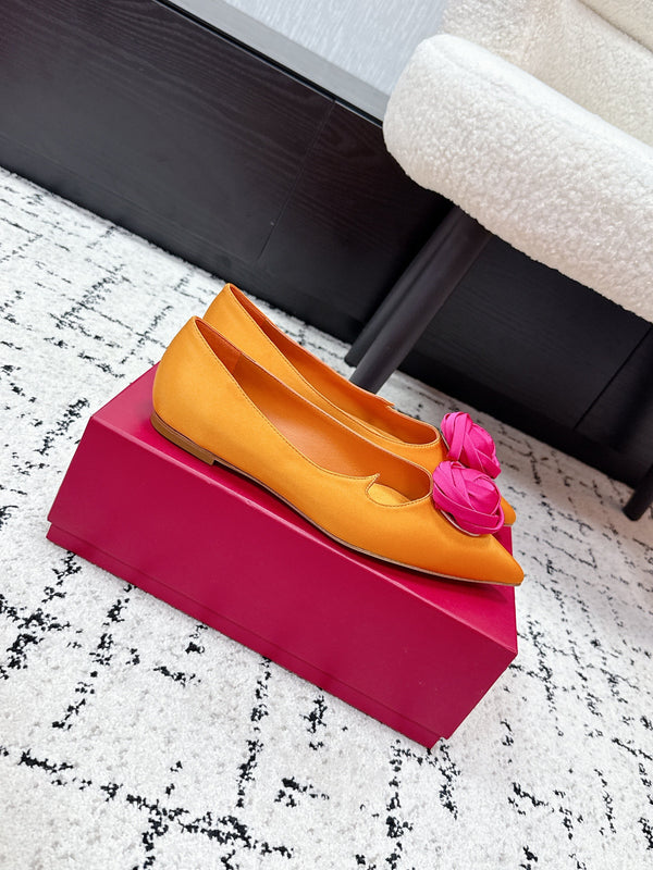 RV Rose Vivier Flower Slingback Plat Orange Rose Satin 617290
