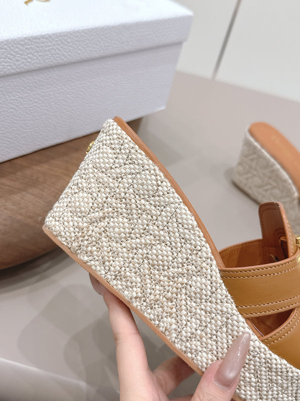 CD 30 Montaigne Mules compensées 8 cm Cuir de veau tanné 738318