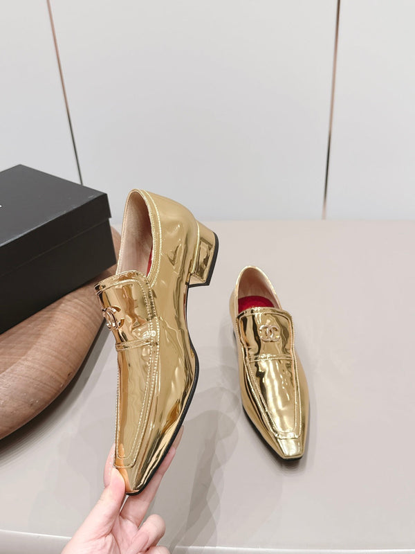 CC 26s Square-Toe Buckle Loafer 3cm Gold Metallic Leather 816298