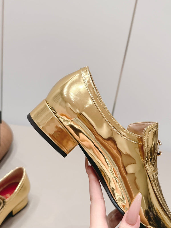 CC 26s Square-Toe Buckle Loafer 3cm Gold Metallic Leather 816298
