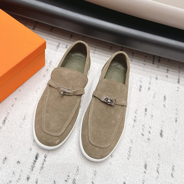 HM 26s Kelly Paris Loafers Olive Brown Suede Silver Hardware