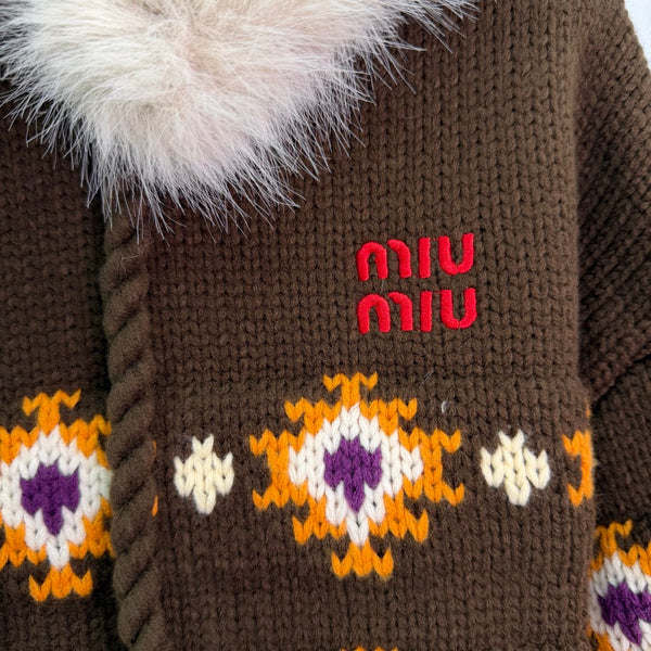 Miu 26s Isle Hooded Sweater Brown Wool 345074