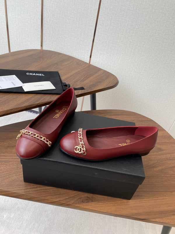 CC Ballerina Chain Flats Burgundy Lambskin GHW 431486