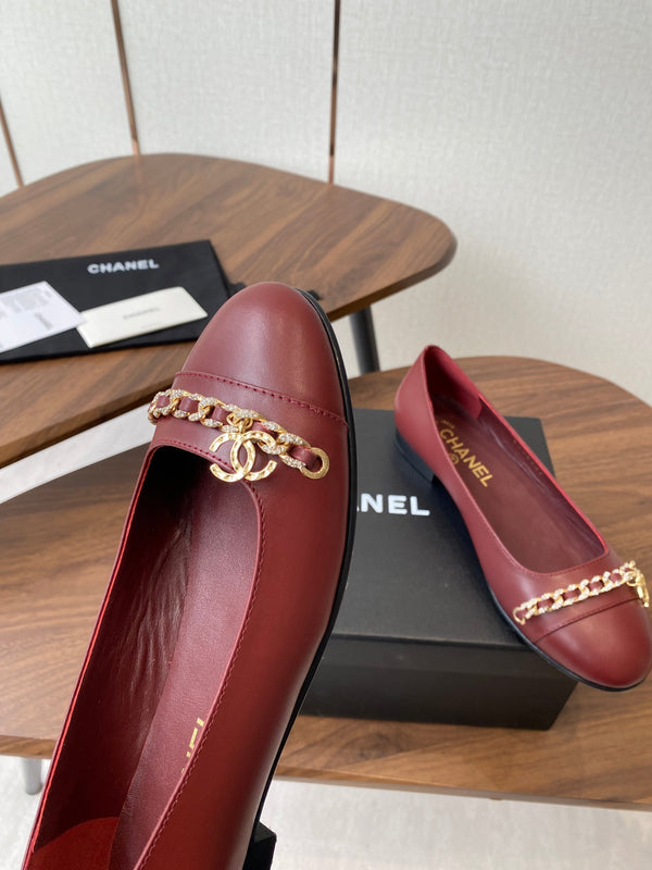 CC Ballerina Chain Flats Burgundy Lambskin GHW 431486