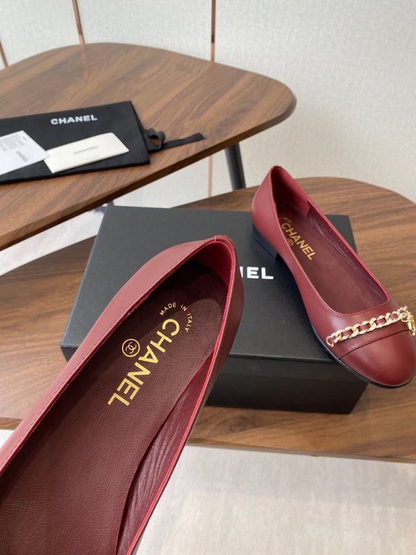 CC Ballerina Chain Flats Burgundy Lambskin GHW 431486