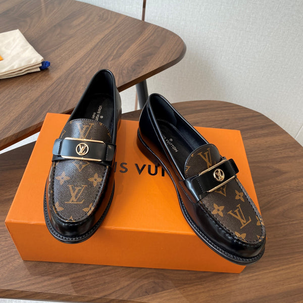 LV Academy Loafer Brown Monogram Canvas & Black Patent Leather 477728