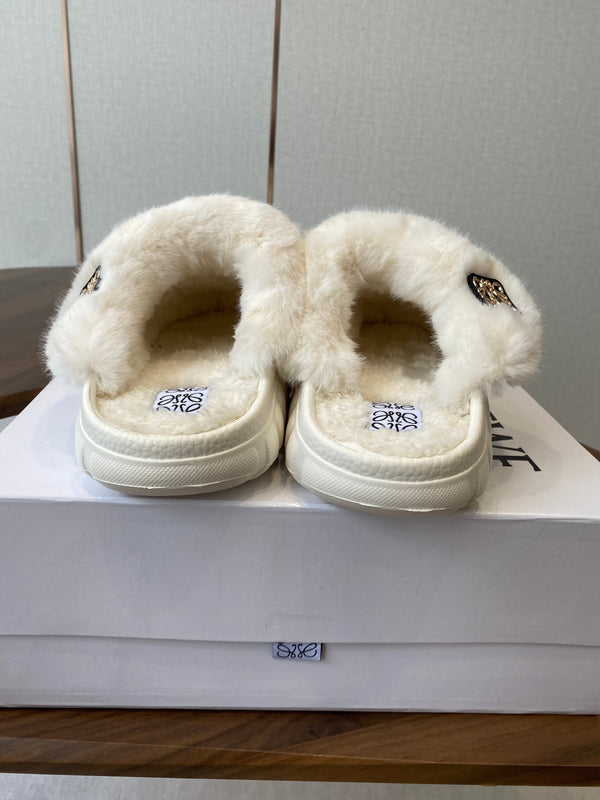 Loewe slippers white leather wool 477789