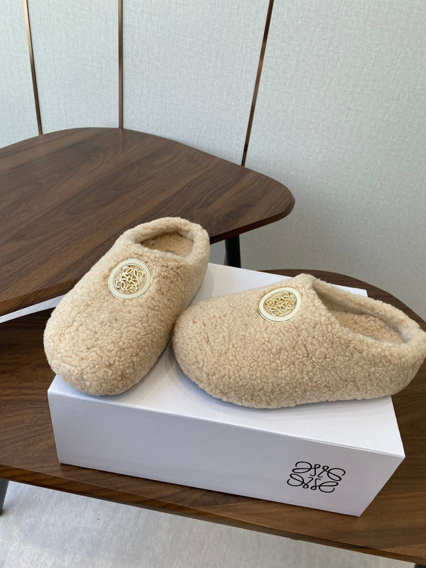 Loewe Birkenstock slippers beige wool 477791