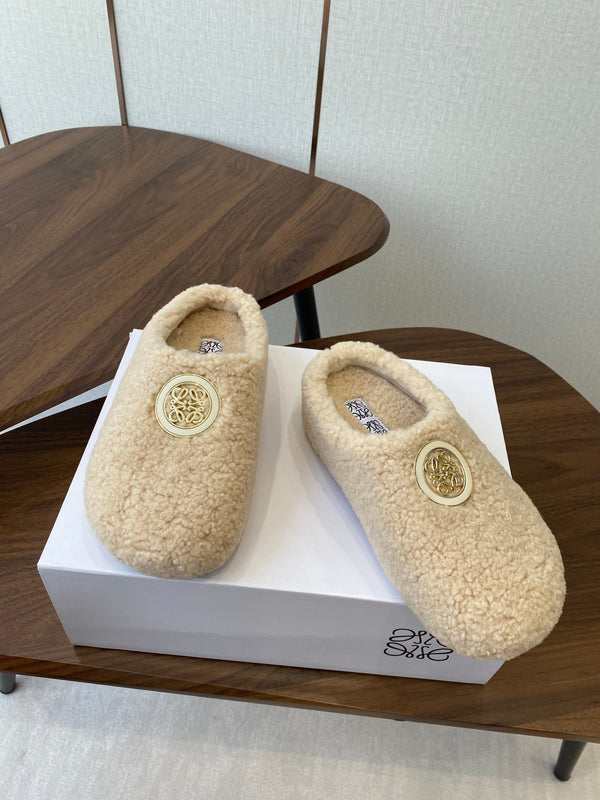 Loewe Birkenstock slippers beige wool 477791