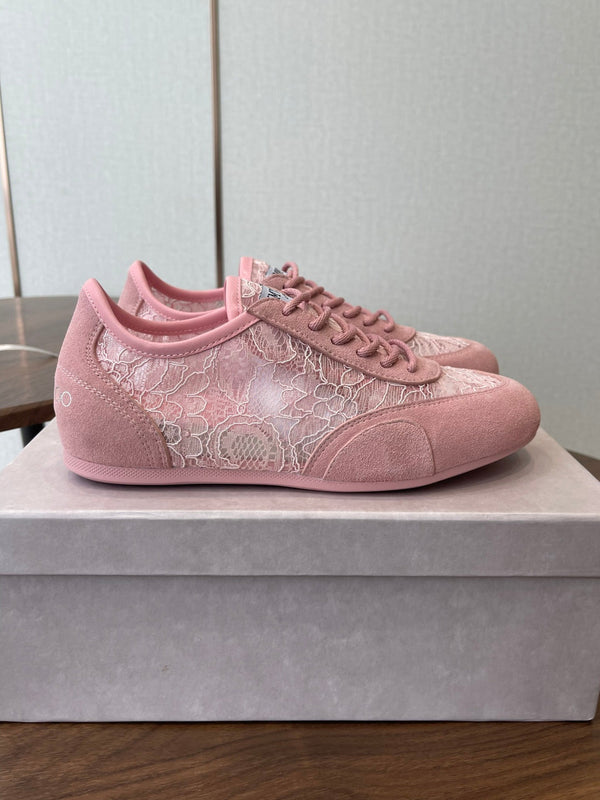 Baskets Jimmy Choo Sunny F en cuir rose et dentelle