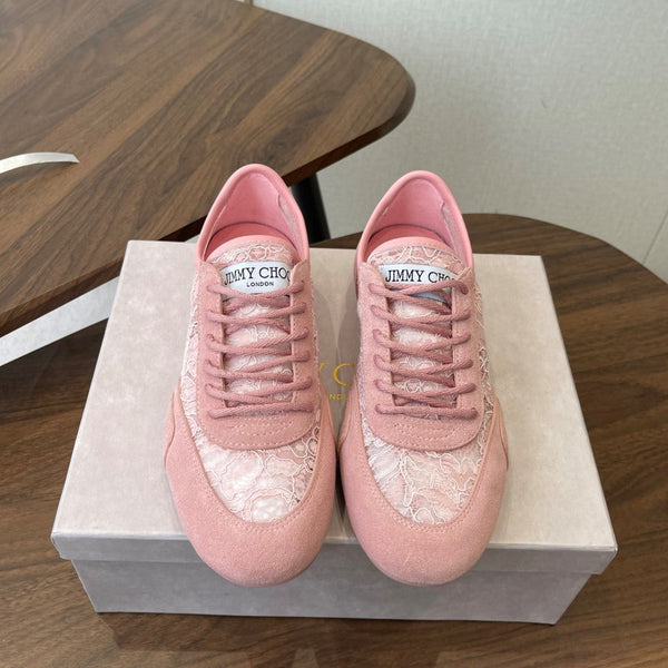 Baskets Jimmy Choo Sunny F en cuir rose et dentelle