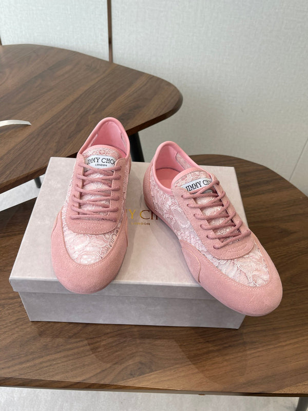 Baskets Jimmy Choo Sunny F en cuir rose et dentelle