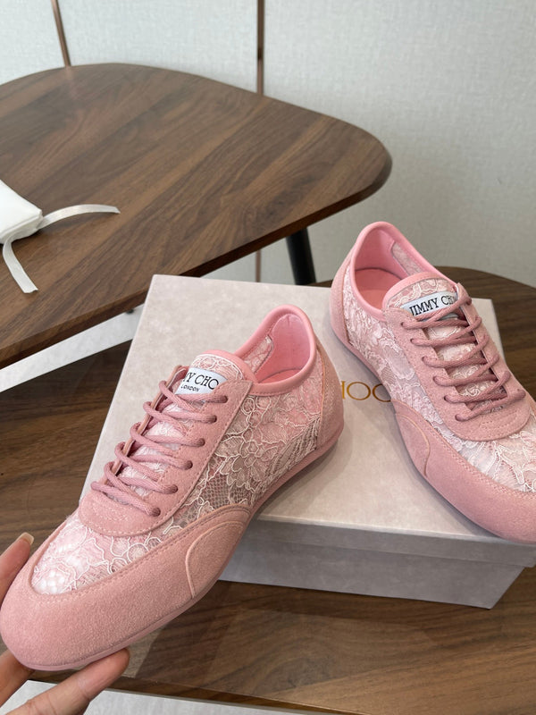 Baskets Jimmy Choo Sunny F en cuir rose et dentelle