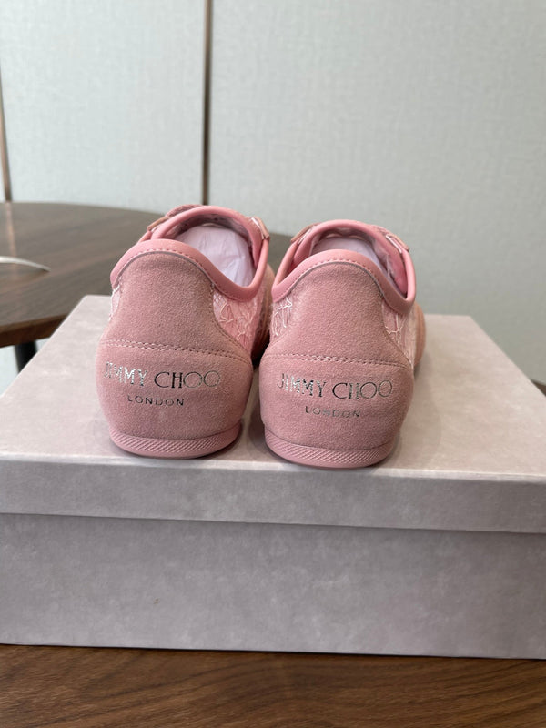 Baskets Jimmy Choo Sunny F en cuir rose et dentelle
